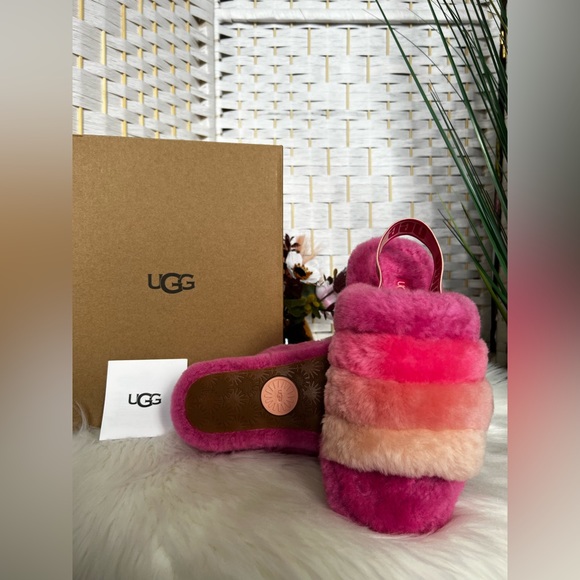 Excellent Condition- UGG Fluff Yeah Multi-Color Fur Platform Slides - Picture 2 of 4